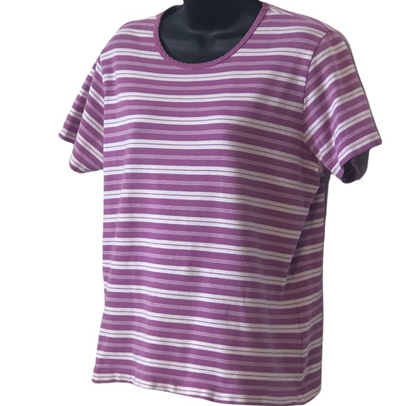 Faded Glory Stretch womens purple and white striped shortsleeve shirt top - Picture 4 of 12